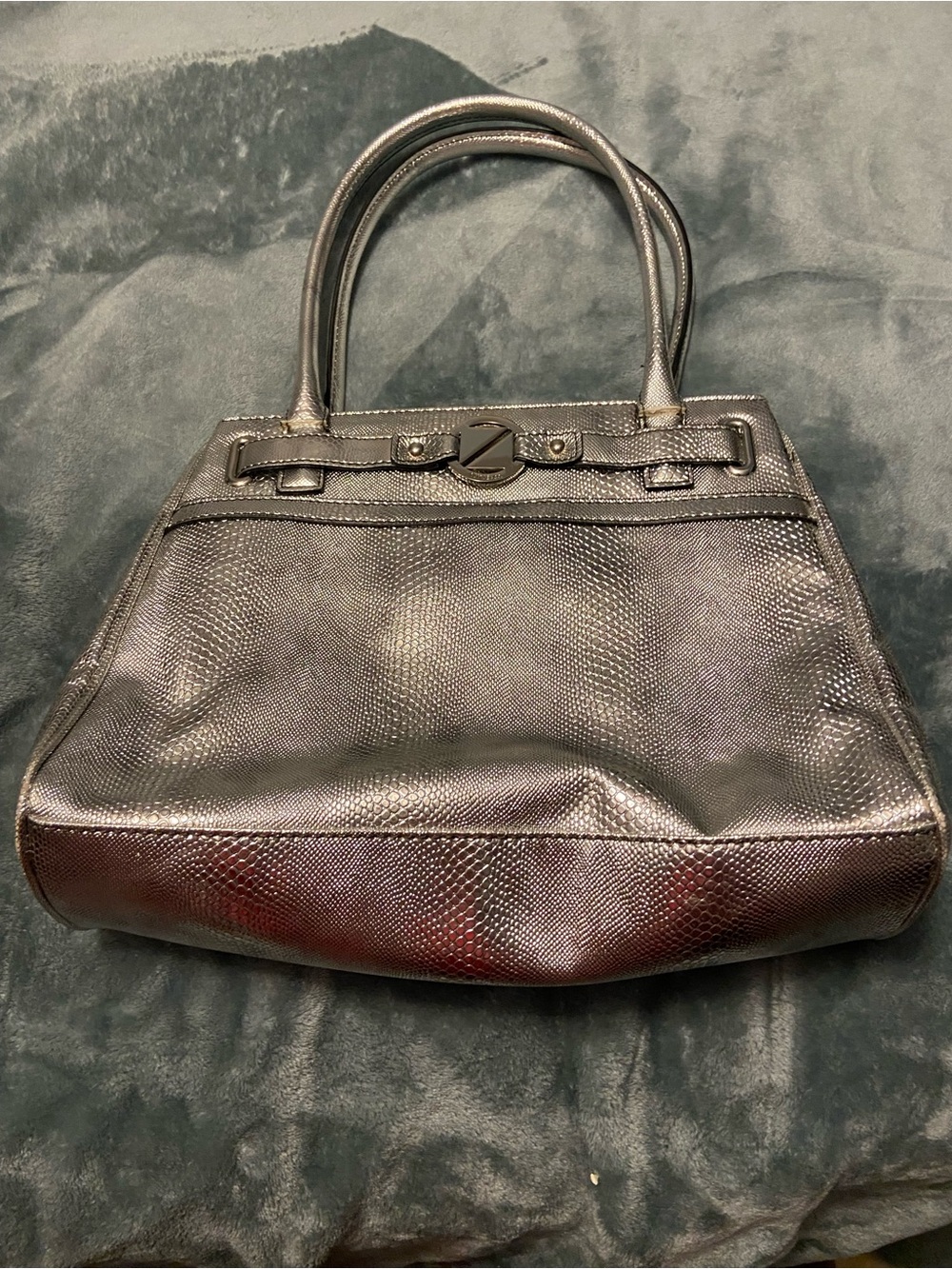 Nine & Co. Metallic Silver Textured Tote Shoulder Bag